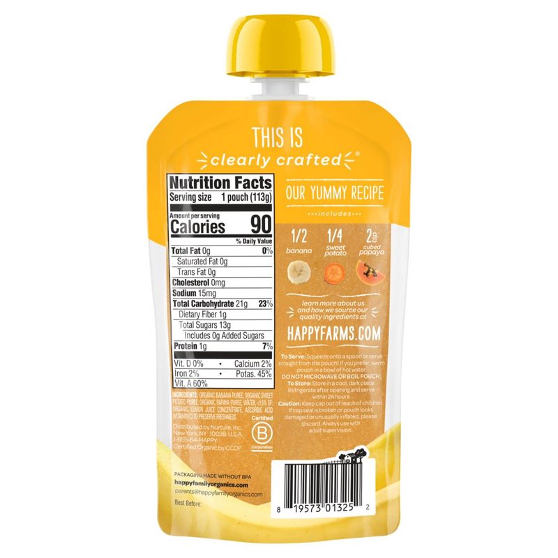 Happy Baby Organics Bananas Sweet Potatoes &amp; Papayas Organic Baby Food, Stage 2, 6+ months, 4 oz