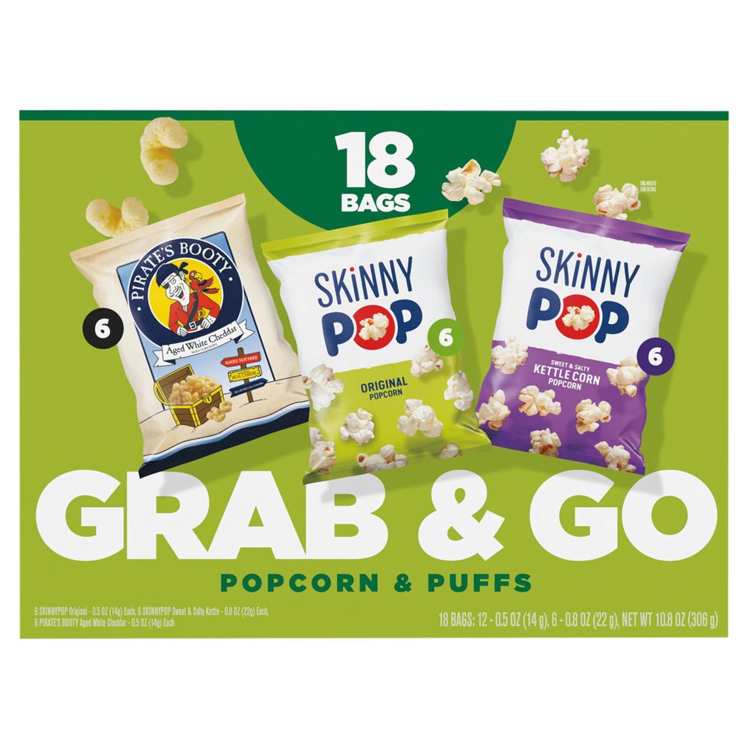Grab &amp; Go Popcorn &amp; Puffs, 18 count, 10.8 oz