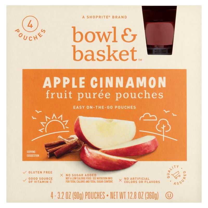 Bowl &amp; Basket Apple Cinnamon Fruit Purée Pouches, 3.2 oz, 4 count