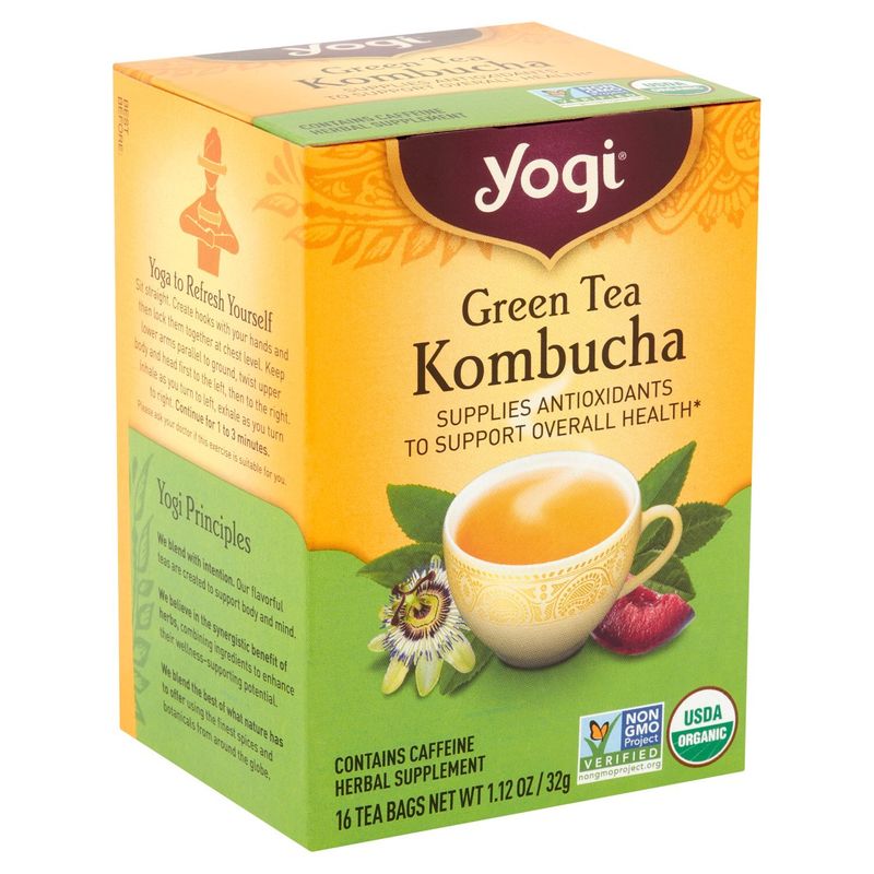 Yogi Green Tea Kombucha Herbal Supplement Tea Bags, 16 count, 1.12 oz