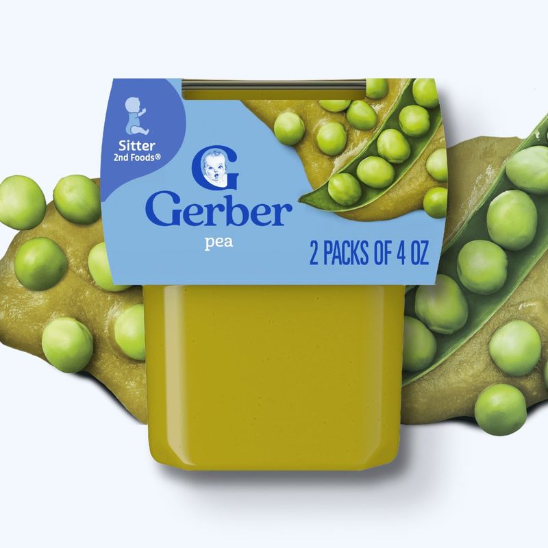 Gerber 2nd Foods Pea Baby Food, Sitter, 4 oz, 2 count