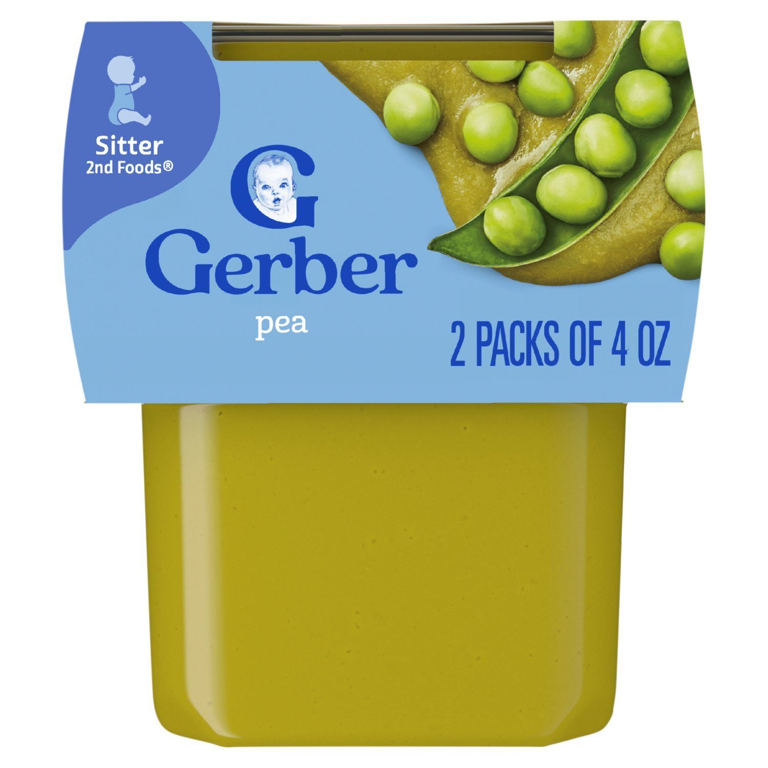 Gerber 2nd Foods Pea Baby Food, Sitter, 4 oz, 2 count