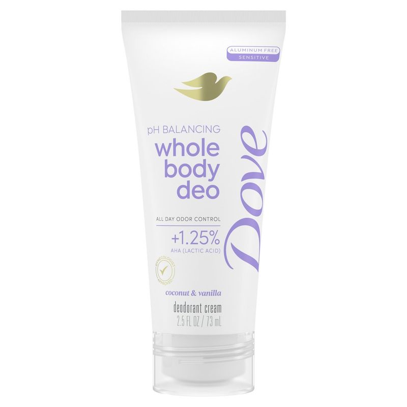 Dove Whole Body Deo Coconut &amp; Vanilla Deodorant Cream, 2.5 fl oz