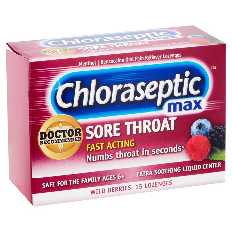 Chloraseptic Max Wild Berries Fast Acting Sore Throat Lozenges, 15 count