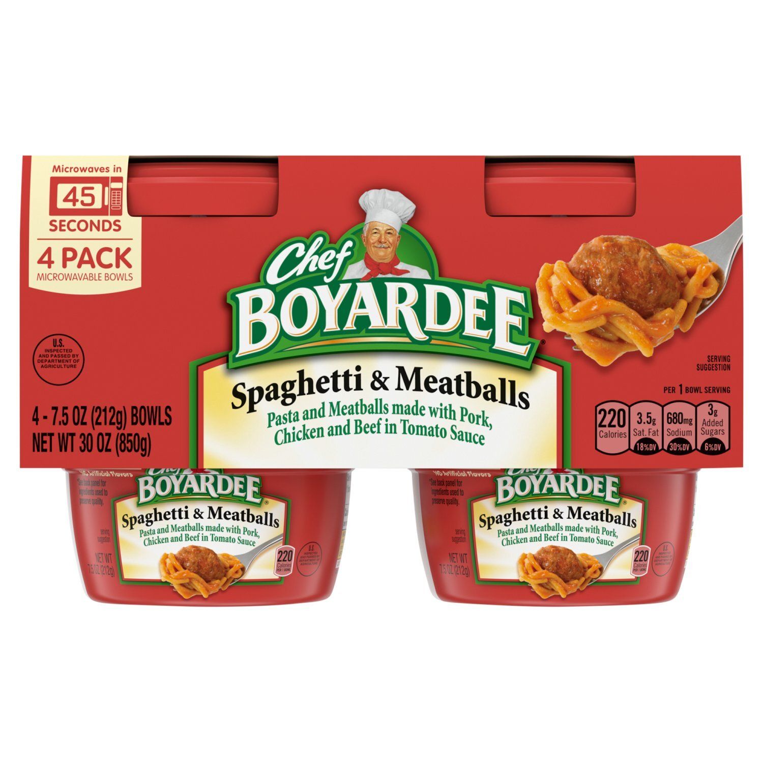 Chef Boyardee Spaghetti &amp; Meatballs Bowls, 7.5 oz, 4 count