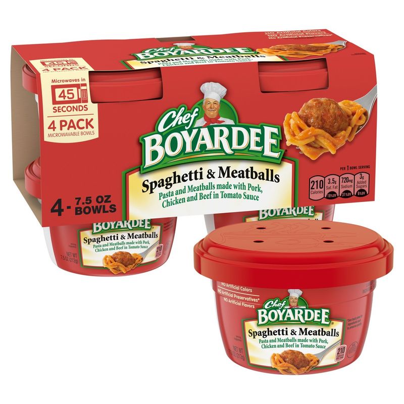 Chef Boyardee Spaghetti &amp; Meatballs Bowls, 7.5 oz, 4 count