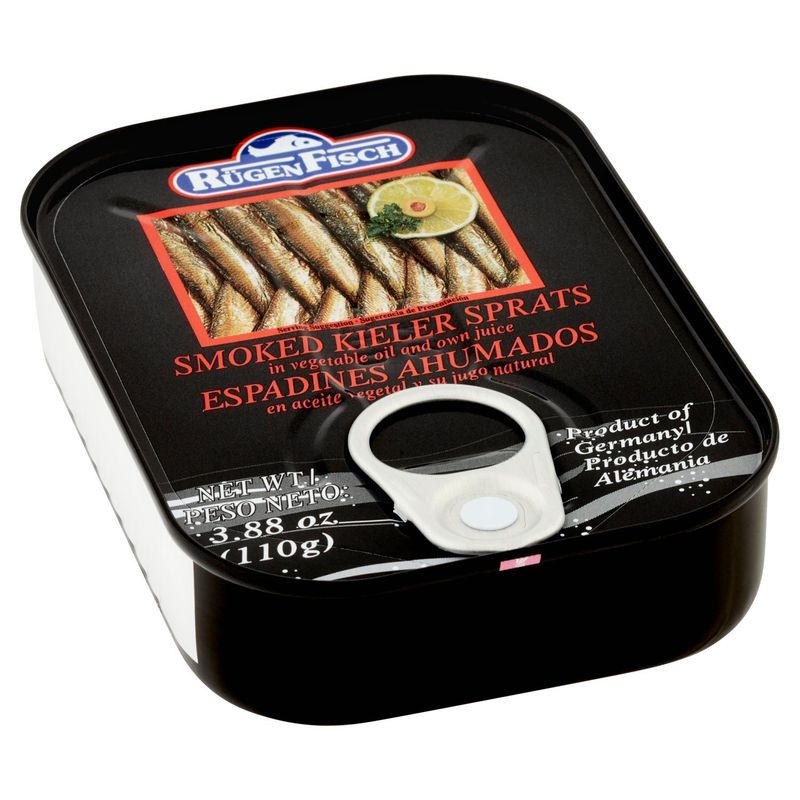 Rügen Fisch Smoked Kieler Sprats in Vegetable Oil and Own Juice, 3.88 oz