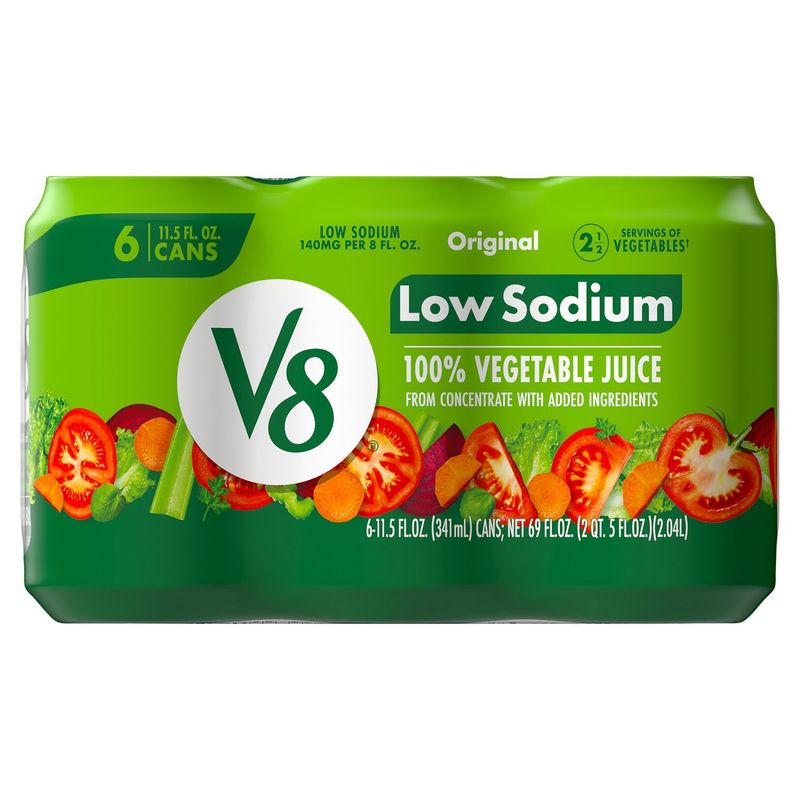 V8 Low Sodium Original 100% Vegetable Juice, 11.5 fl oz, 6 count