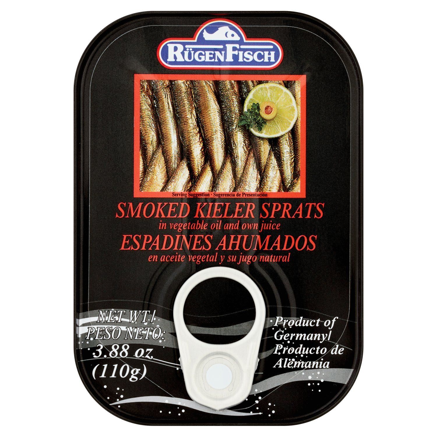 Rügen Fisch Smoked Kieler Sprats in Vegetable Oil and Own Juice, 3.88 oz