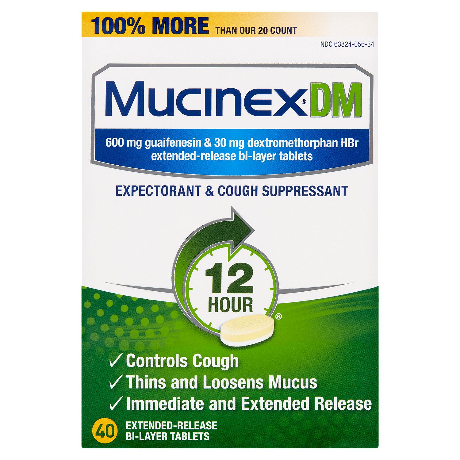 Mucinex DM Expectorant &amp; Cough Suppressant Extended-Release Bi-Layer Tablets, 600 mg, 40 count