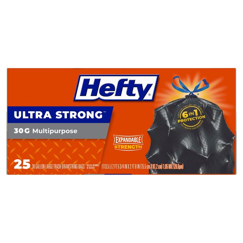 Hefty Ultra Strong Multipurpose Large Trash Drawstring Bags, 30 gallon, 25 count