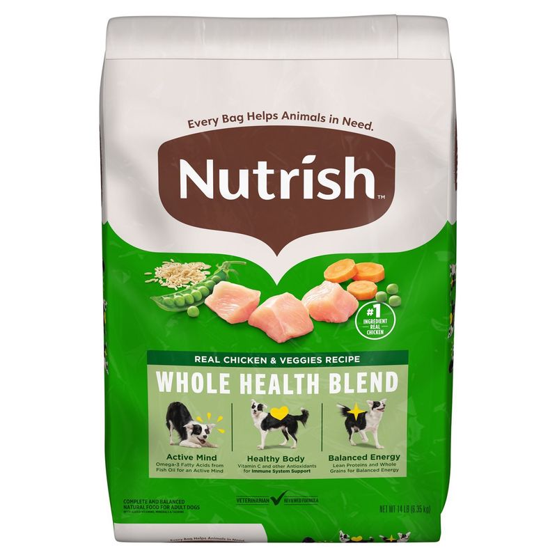 Nutrish Real Chicken &amp; Veggies Recipe Complete &amp; Balanced Natural Food for Adult Dogs, 14 lb