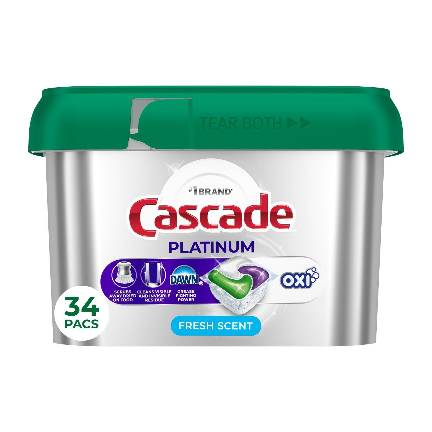 Cascade Platinum Dishwasher Pods, Dishwasher Detergent, Dish Detergent Soap, Fresh, 34 count