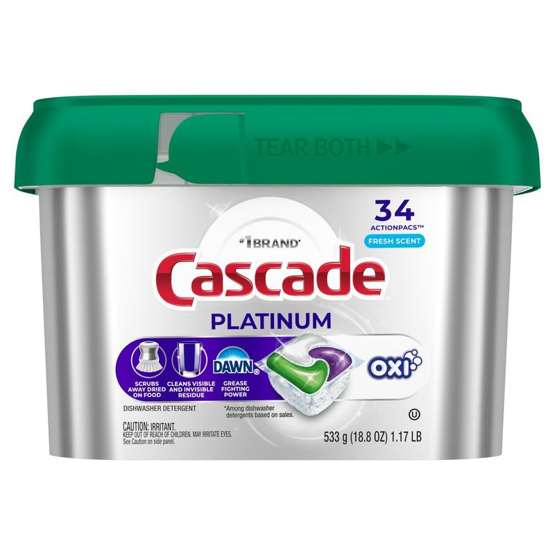 Cascade Platinum Dishwasher Pods, Dishwasher Detergent, Dish Detergent Soap, Fresh, 34 count