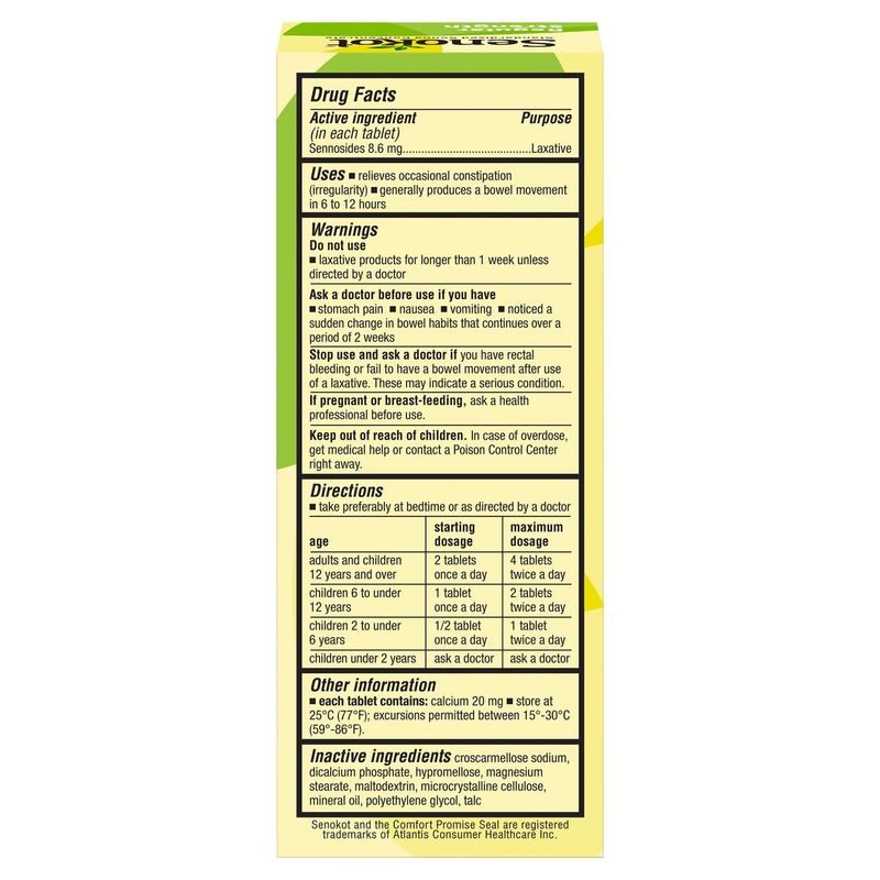 Senokot Regular Strength Standardized Senna Concentrate Tablets, 100 count