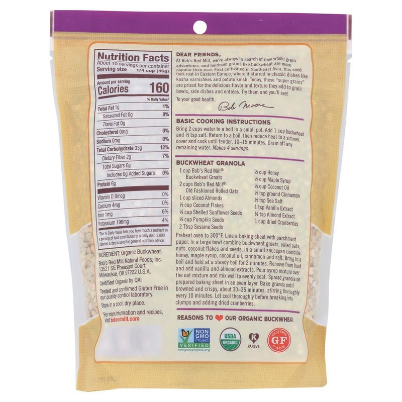 Bob's Red Mill Organic Whole Grain Buckwheat, 16 oz