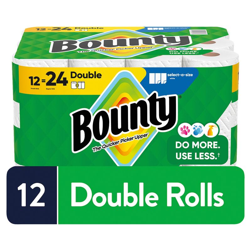 Bounty Double Paper Towel Rolls, 12 count