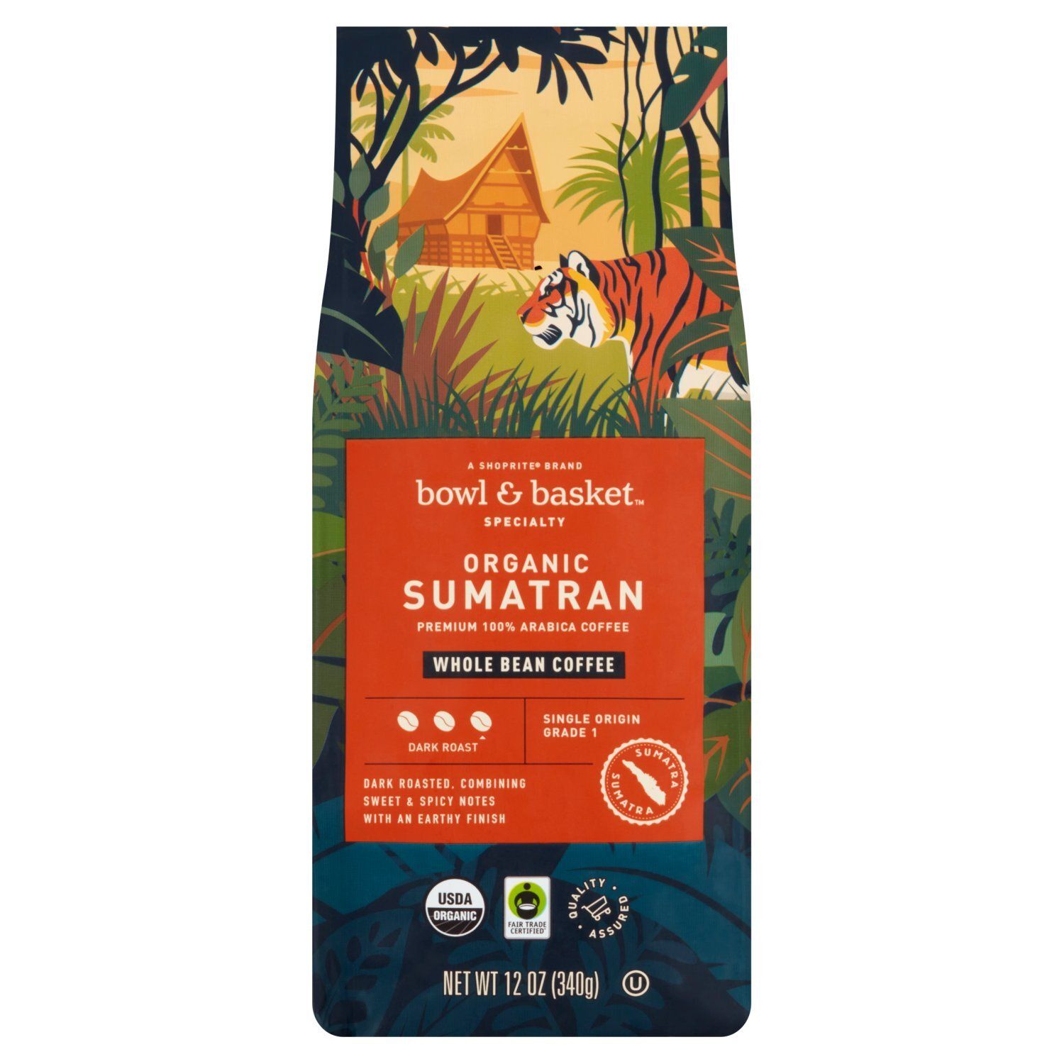 Bowl &amp; Basket Specialty Organic Sumatran Dark Roast Whole Bean Coffee, 12 oz