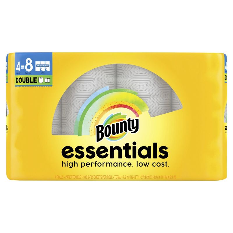 Bounty Essentials Select-A-Size White Double Rolls Paper Towels, 4 count