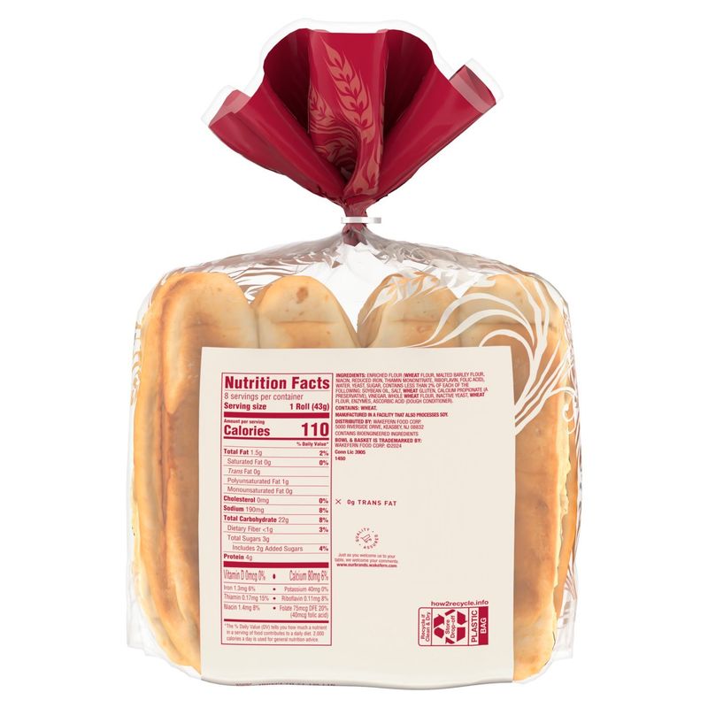 Bowl &amp; Basket Sliced Hotdog Rolls, 8 count, 12 oz