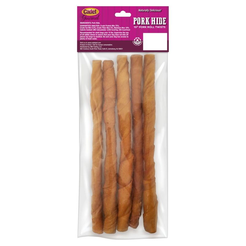 Cadet Gourmet 10" Pork Roll Twists Pork Hide Premium Dog Treats, 5 count, 9 oz