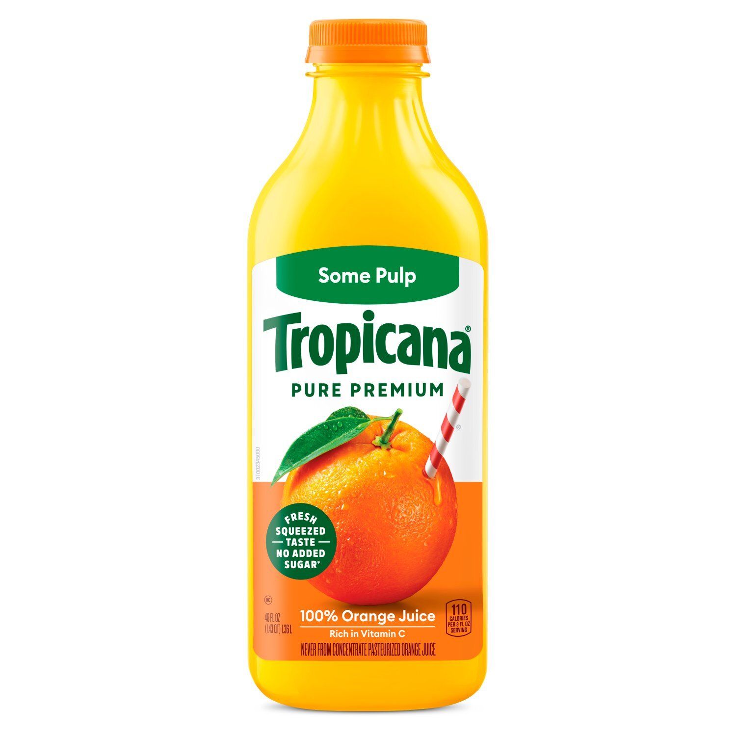 Tropicana Pure Premium Original Some Pulp 100% Orange Juice, 46 Fl Oz Bottle