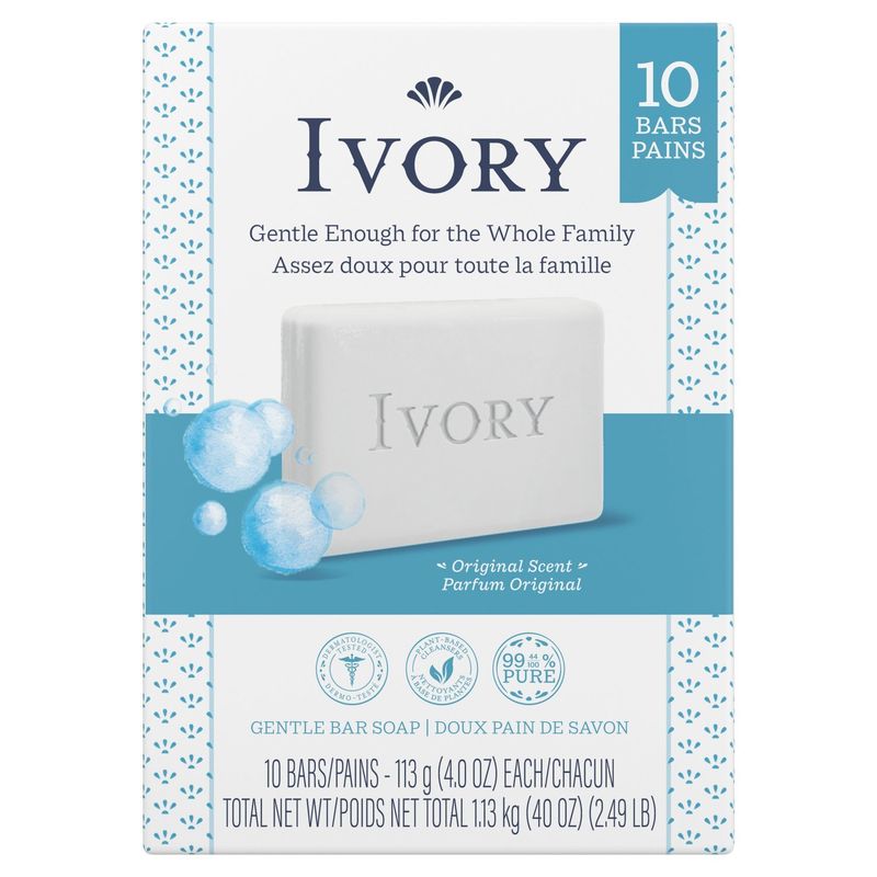 Ivory Original Scent Gentle Bar Soap, 4.0 oz, 10 count