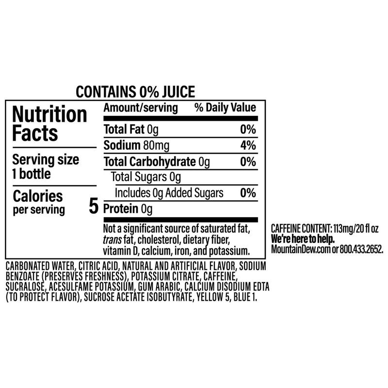 Mountain Dew Zero Sugar Baja Blast Soda Tropical Lime 20 Fl Oz