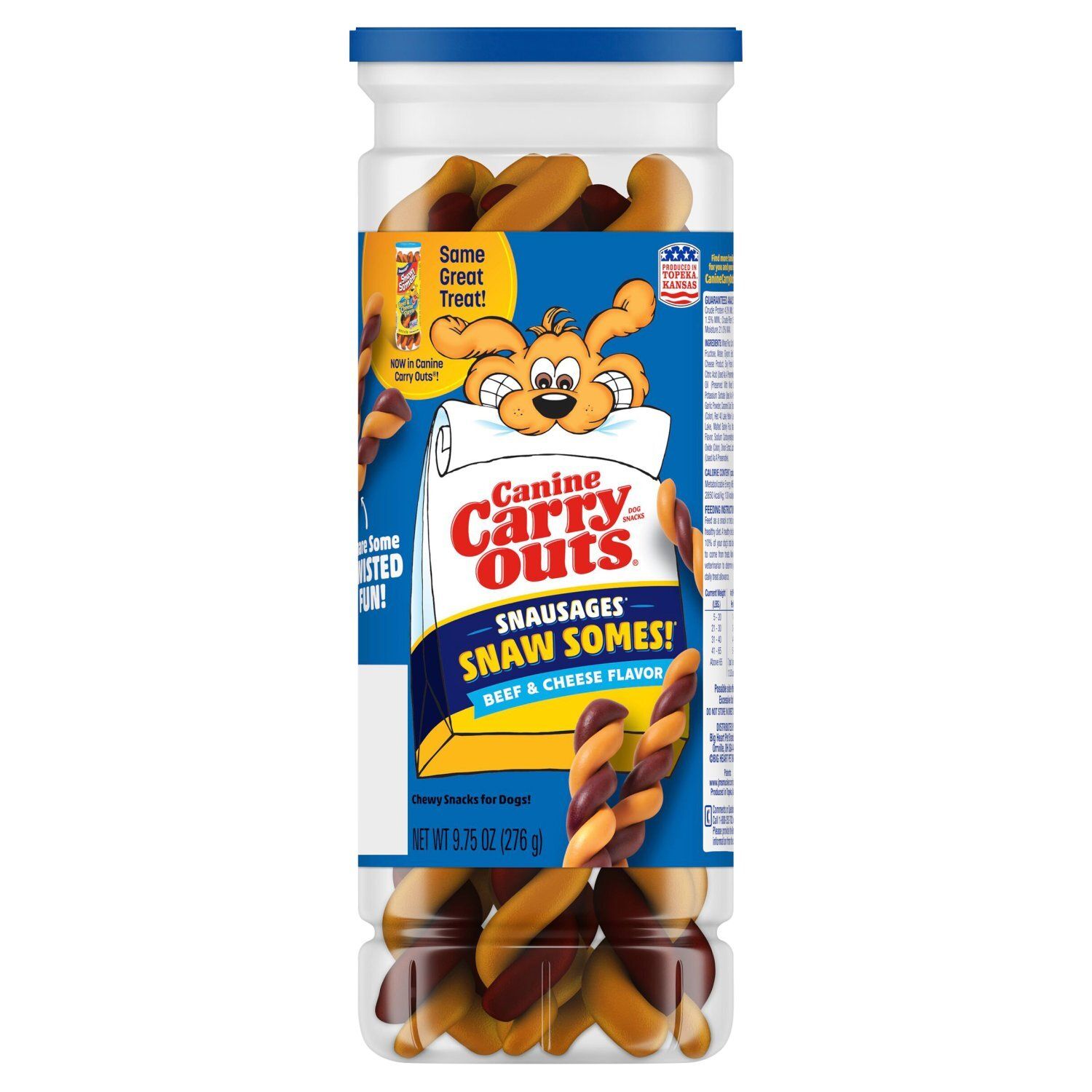 Canine Carry Outs Snausages Snaw Somes! Beef &amp; Cheese Flavor Dog Snacks, 9.75 oz