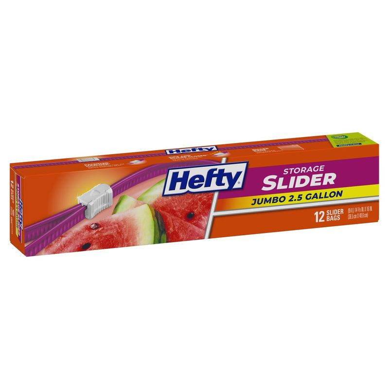 Hefty 2.5 Gallon Jumbo Storage Slider Bags Value Pack, 12 count