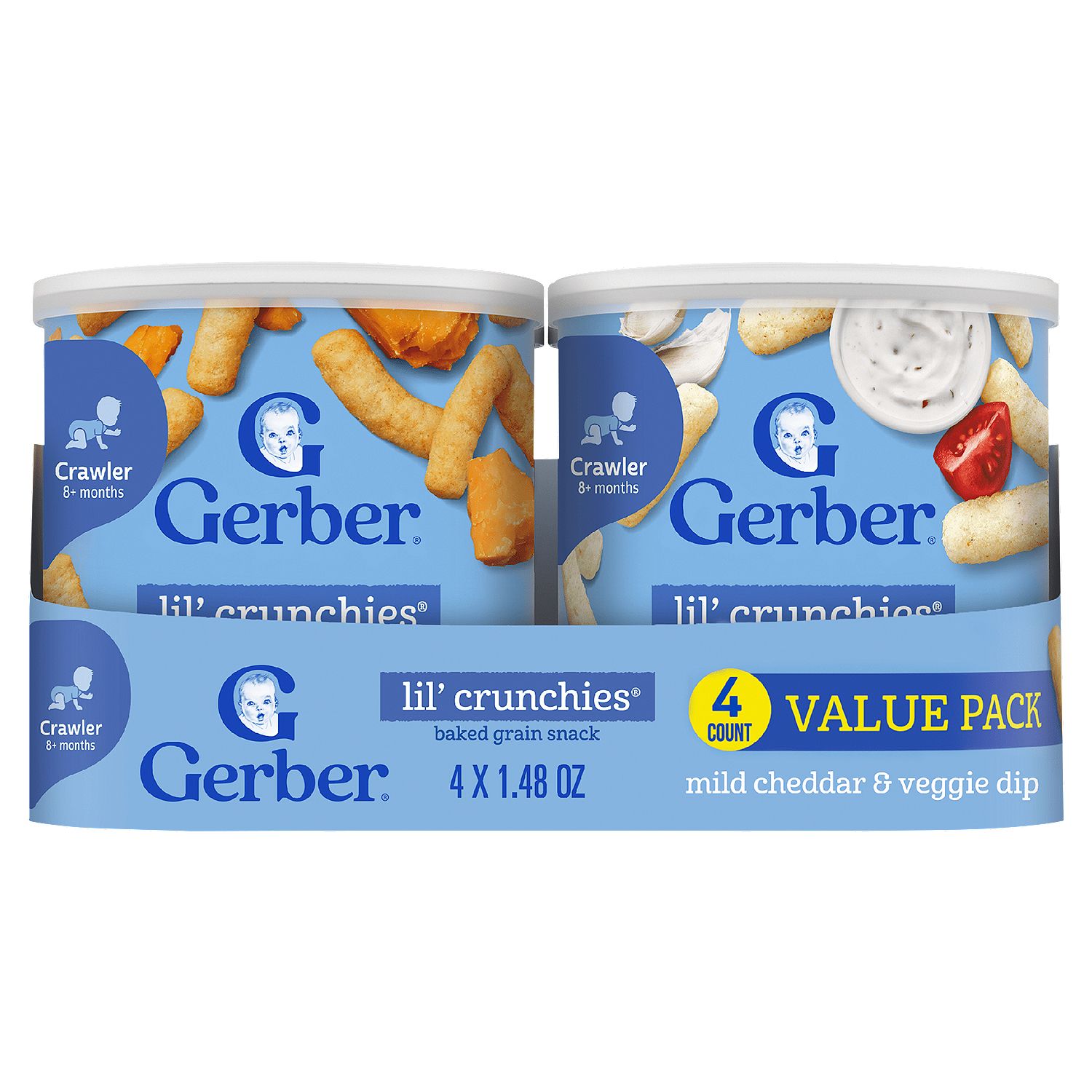 Gerber Lil' Crunchies Baked Grain Snack Baby Food Value Pack, Crawler 8+ months, 1.48 oz, 4 count