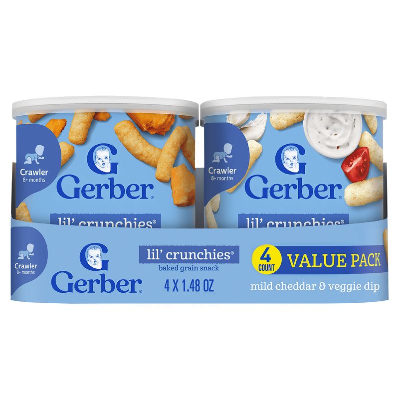 Gerber Lil' Crunchies Baked Grain Snack Baby Food Value Pack, Crawler 8+ months, 1.48 oz, 4 count