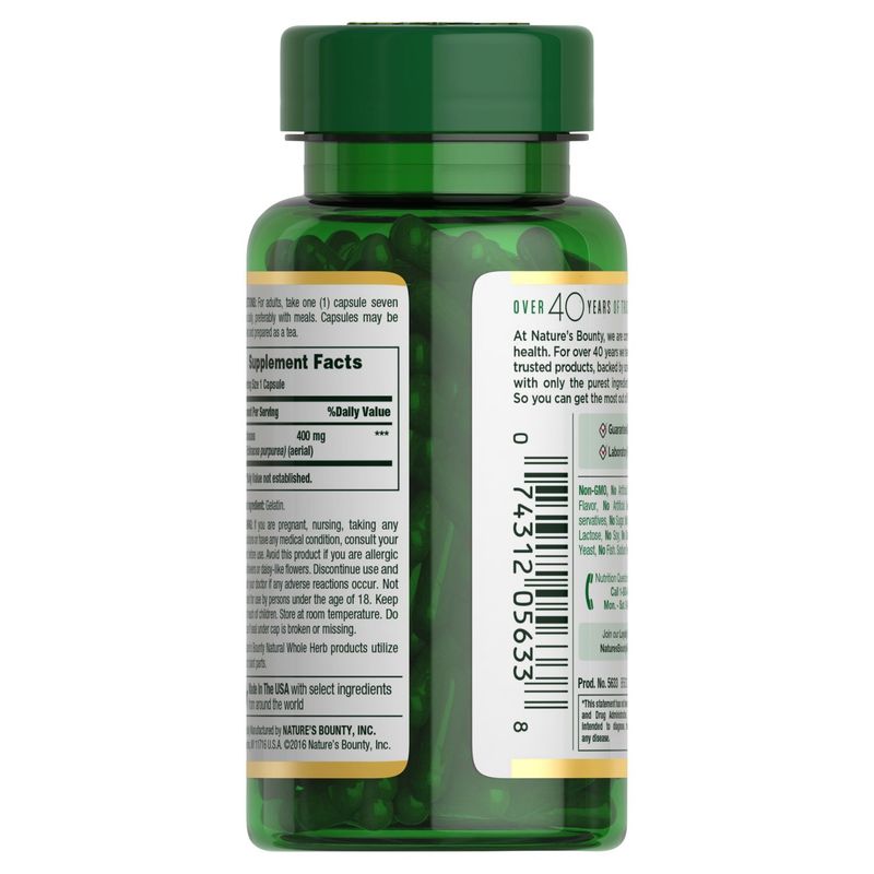 Nature's Bounty Echinacea Herbal Supplement, 400 mg, 100 count