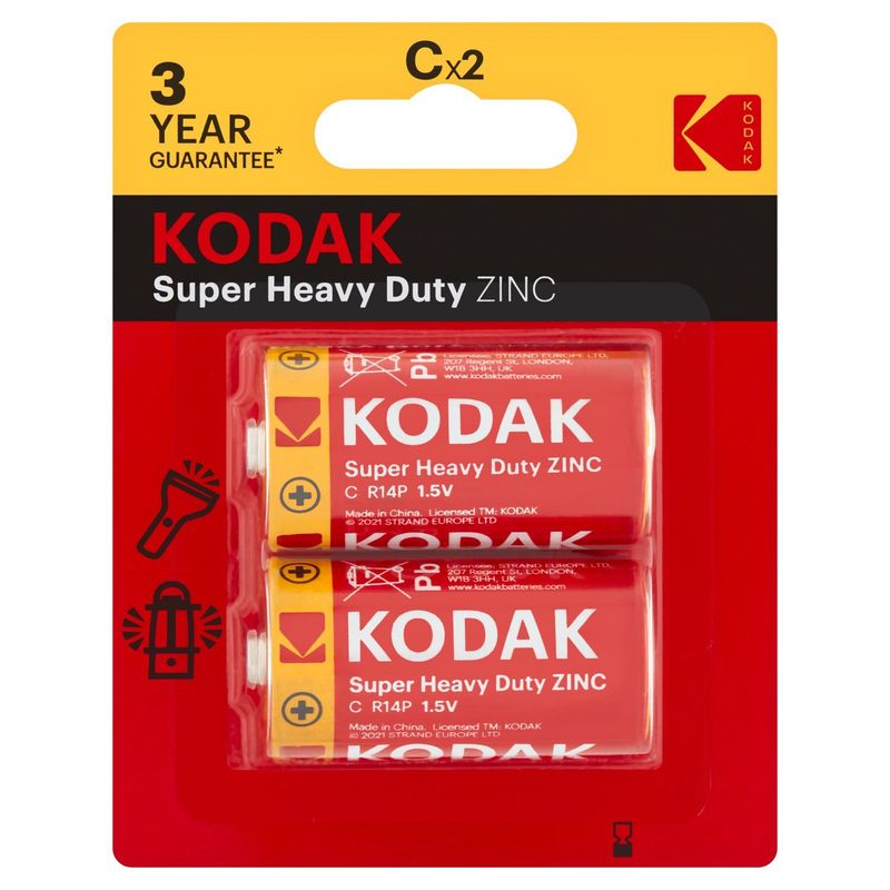 Kodak C 1.5V Super Heavy Duty Zinc Batteries, 2 count