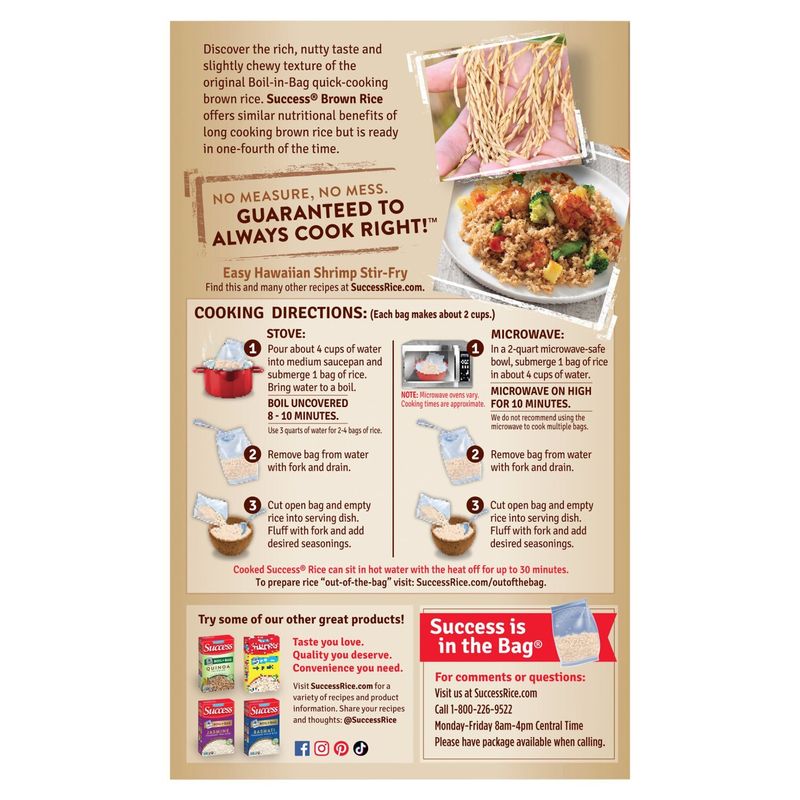 Success Boil-in-Bag Whole Grain Brown Rice, 4 count, 14 oz