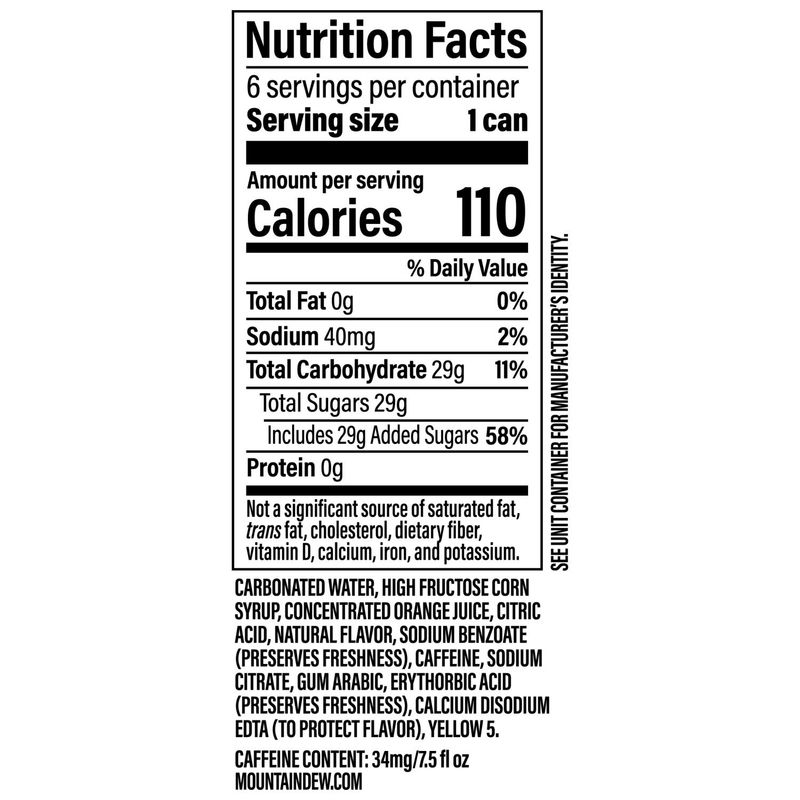 Mountain Dew Soda Citrus 7.5 Fl Oz, 6 Count
