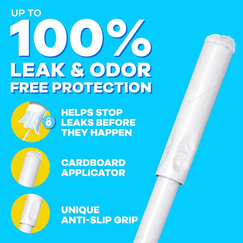 Tampax Cardboard Tampons Super Absorbency, Anti-Slip Grip, LeakGuard Skirt, Unscented, 40 Count