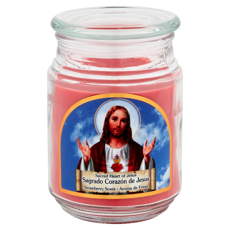 Strawberry Scented Sacred Heart of Jesus Candle, 18 oz