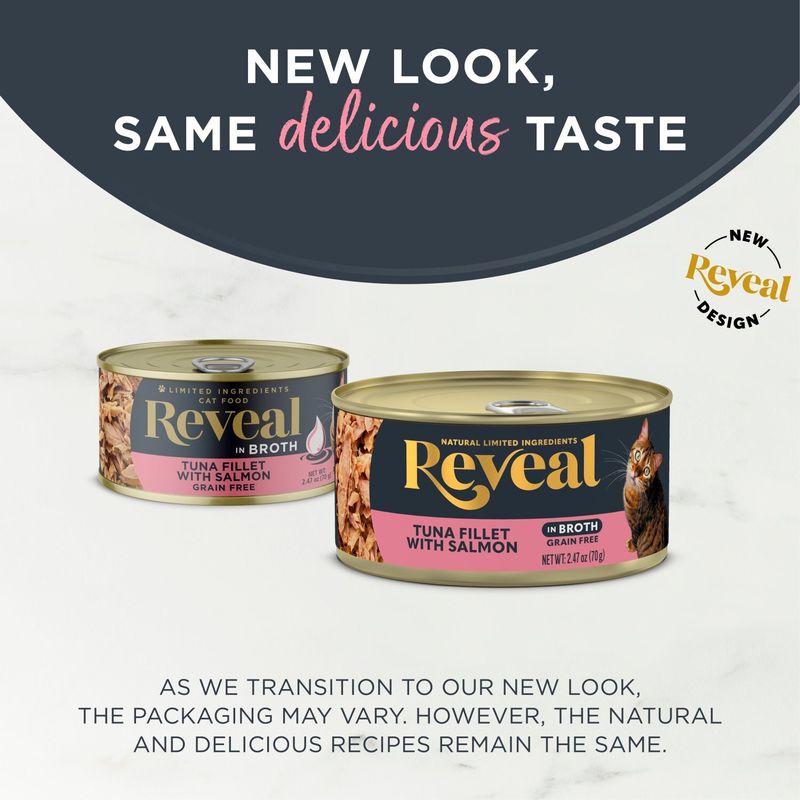 Reveal Grain Free Tuna Fillet with Salmon in Broth Cat Food Mixer, 2.47 oz