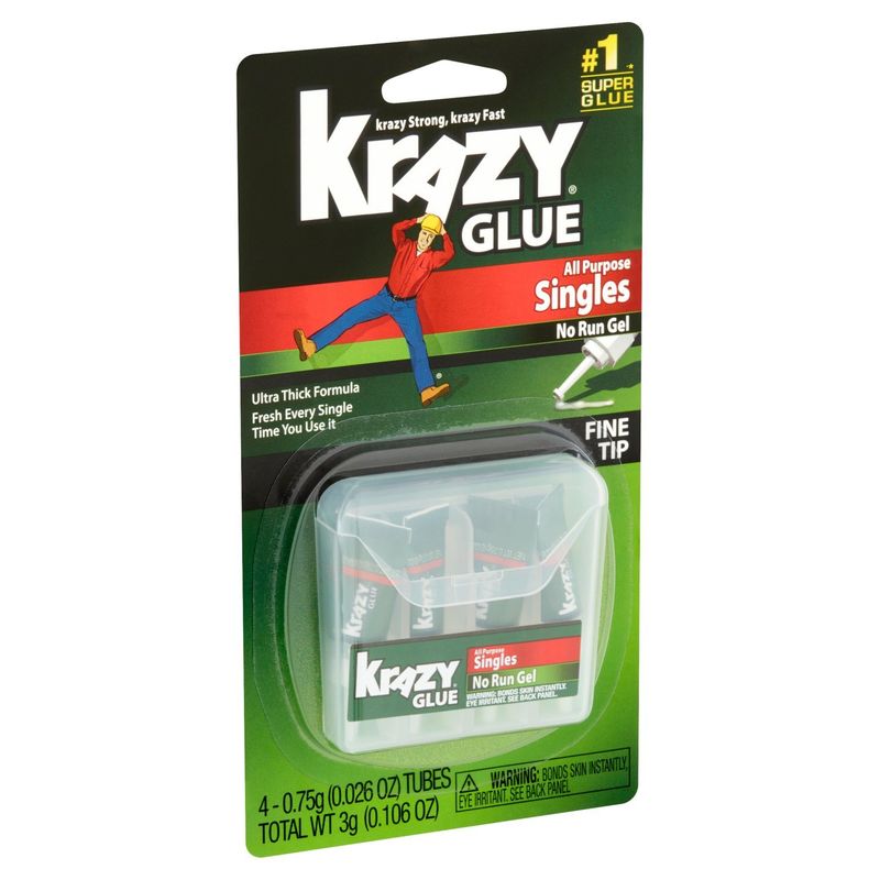 Krazy Glue Singles Tubes All Purpose Glue, 0.026 oz, 4 count