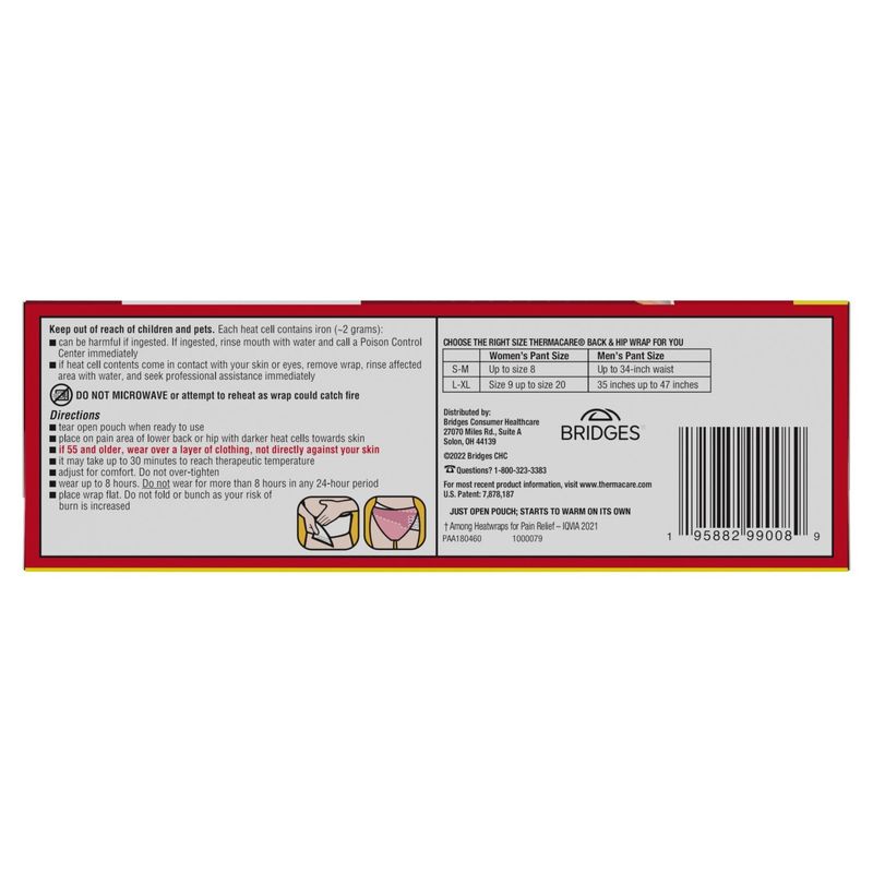 ThermaCare Heat Therapy Back Pain Therapy Lower Back &amp; Hip Heatwraps, Size L-XL, 3 count