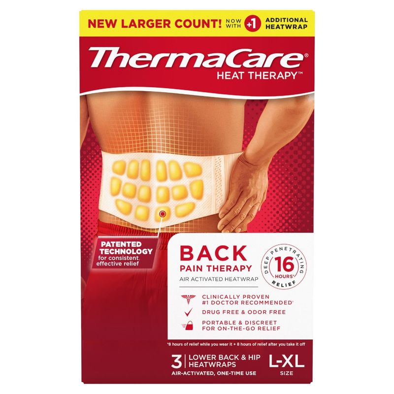 ThermaCare Heat Therapy Back Pain Therapy Lower Back &amp; Hip Heatwraps, Size L-XL, 3 count