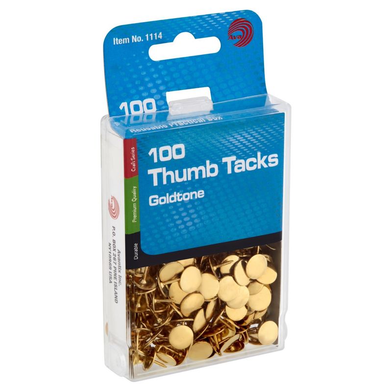 Ava Goldtone Thumb Tacks, 100 count