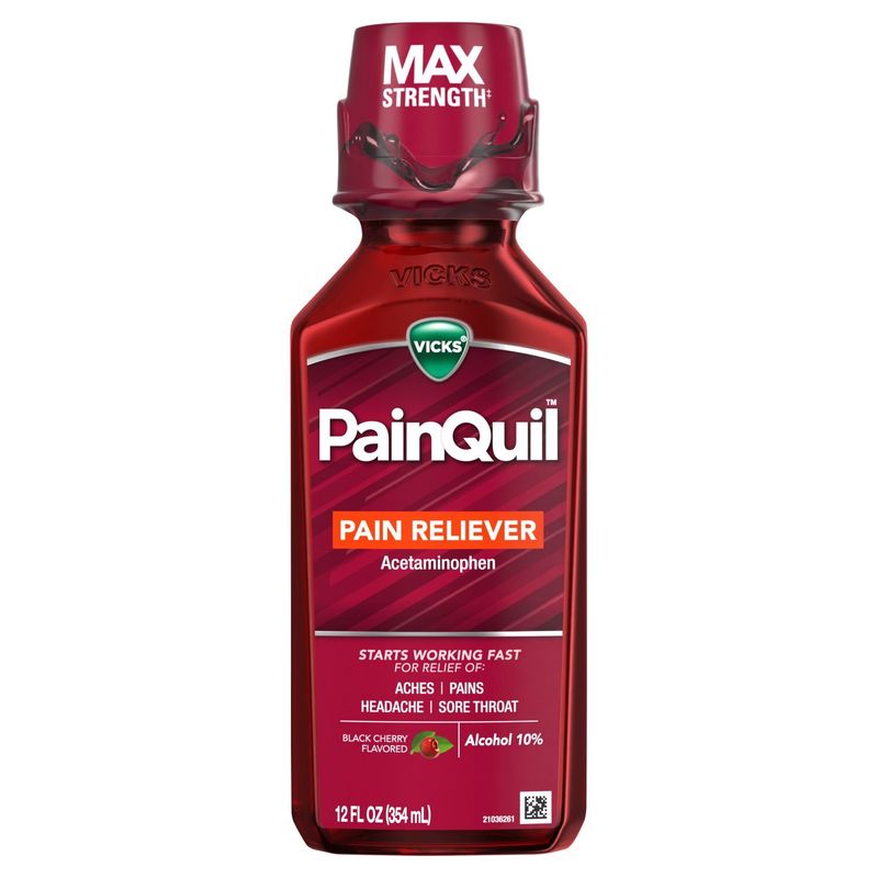 Vicks PainQuil Pain Relief Acetaminophen 1000mg Max Strength‡ Adult Pain Reliever Liquid 12oz, Back