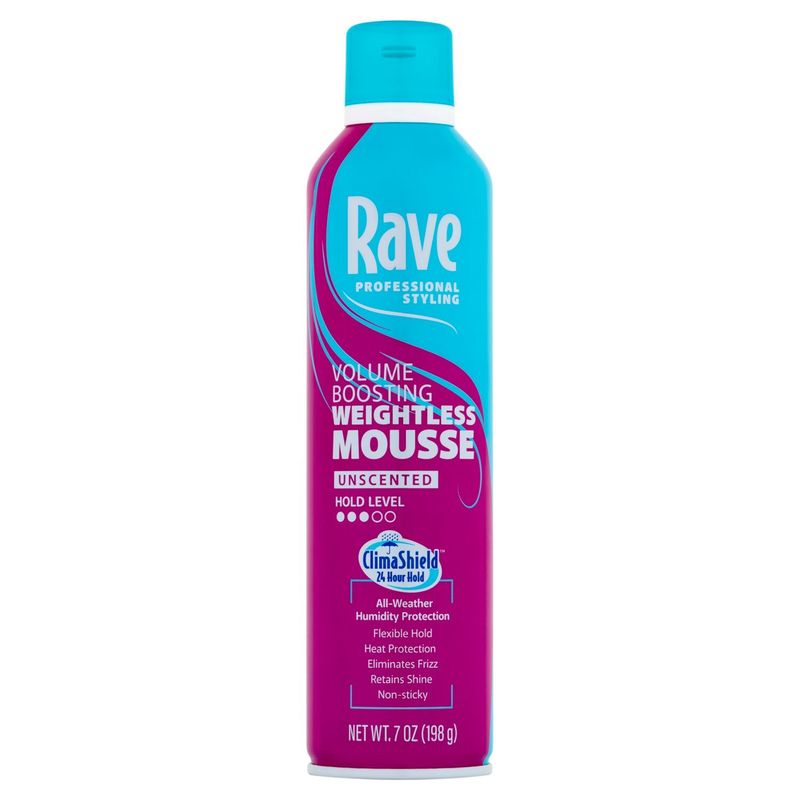 Rave Professional Styling Volume Boosting Unscented Weightless Mousse, 7 oz