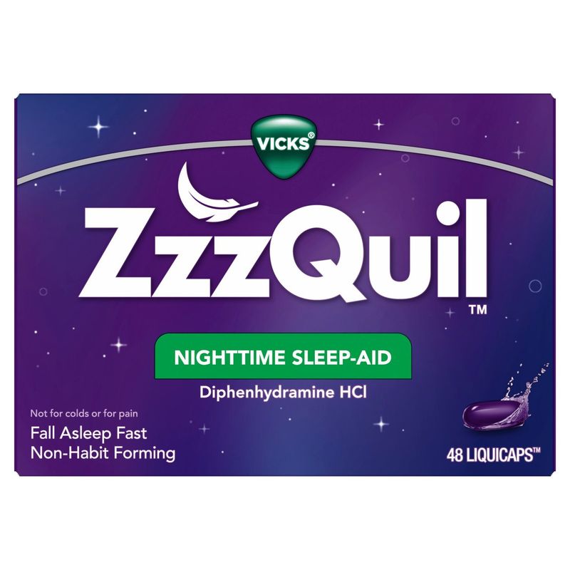 ZzzQuil LiquiCap Sleep Aid, Diphenhydramine 25mg HCl,  Sleep Aids for Adults, Nighttime Sleep Aid,