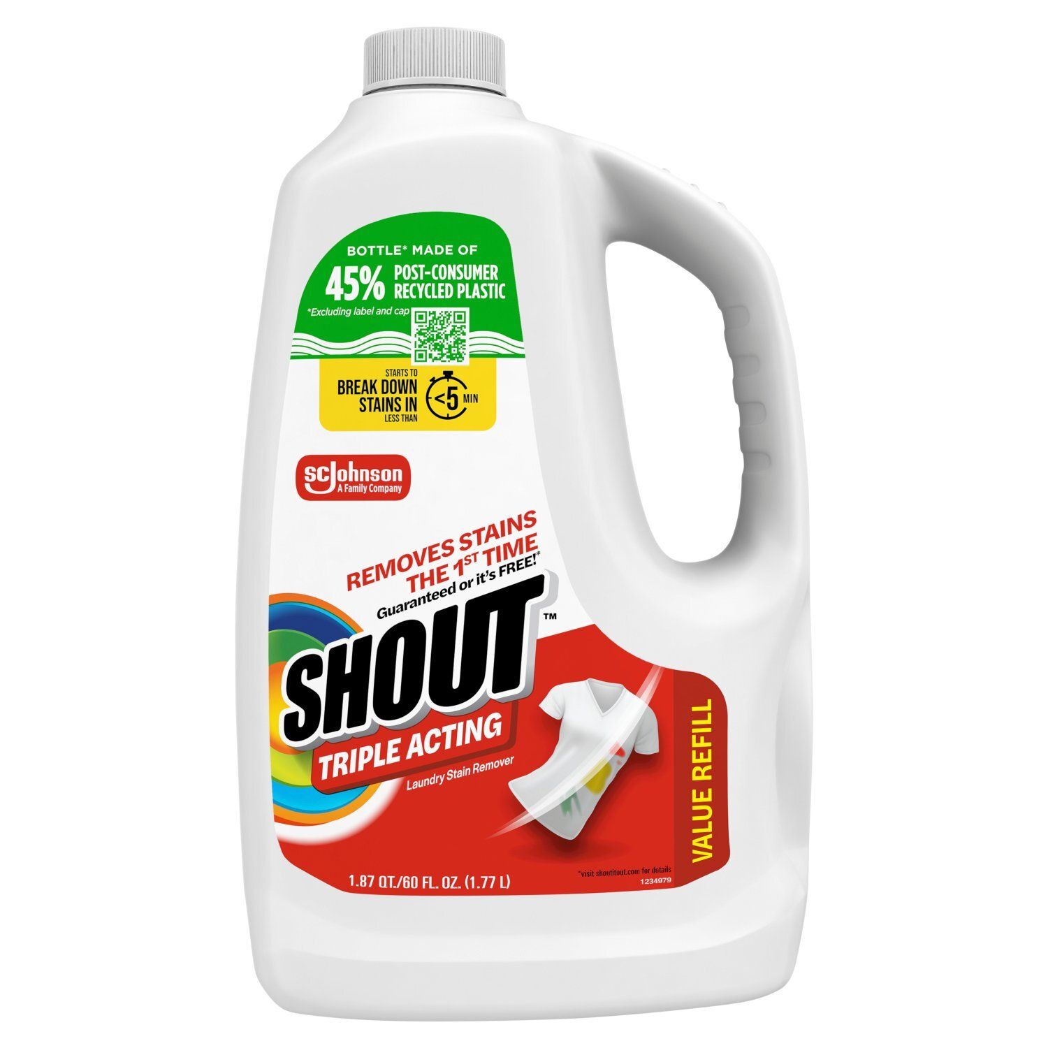 Shout Triple-Acting Laundry Stain Remover Value Refill, 60 fl oz