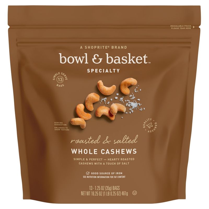 Bowl &amp; Basket Specialty Roasted &amp; Salted Whole Cashews, 1.25 oz, 13 count
