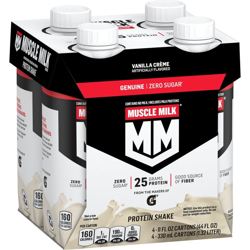 Muscle Milk Genuine Zero Sugar Protein Shake Vanilla Creme Artificially Flavored 11 Fl Oz 4 Count