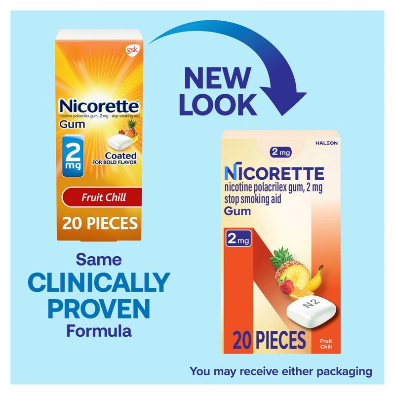 Nicorette Fruit Chill Gum, 2 mg, 20 count